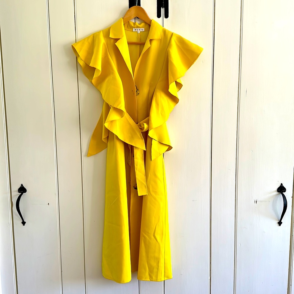BURU Raffi Ruffle Vest Dress Yellow Size L